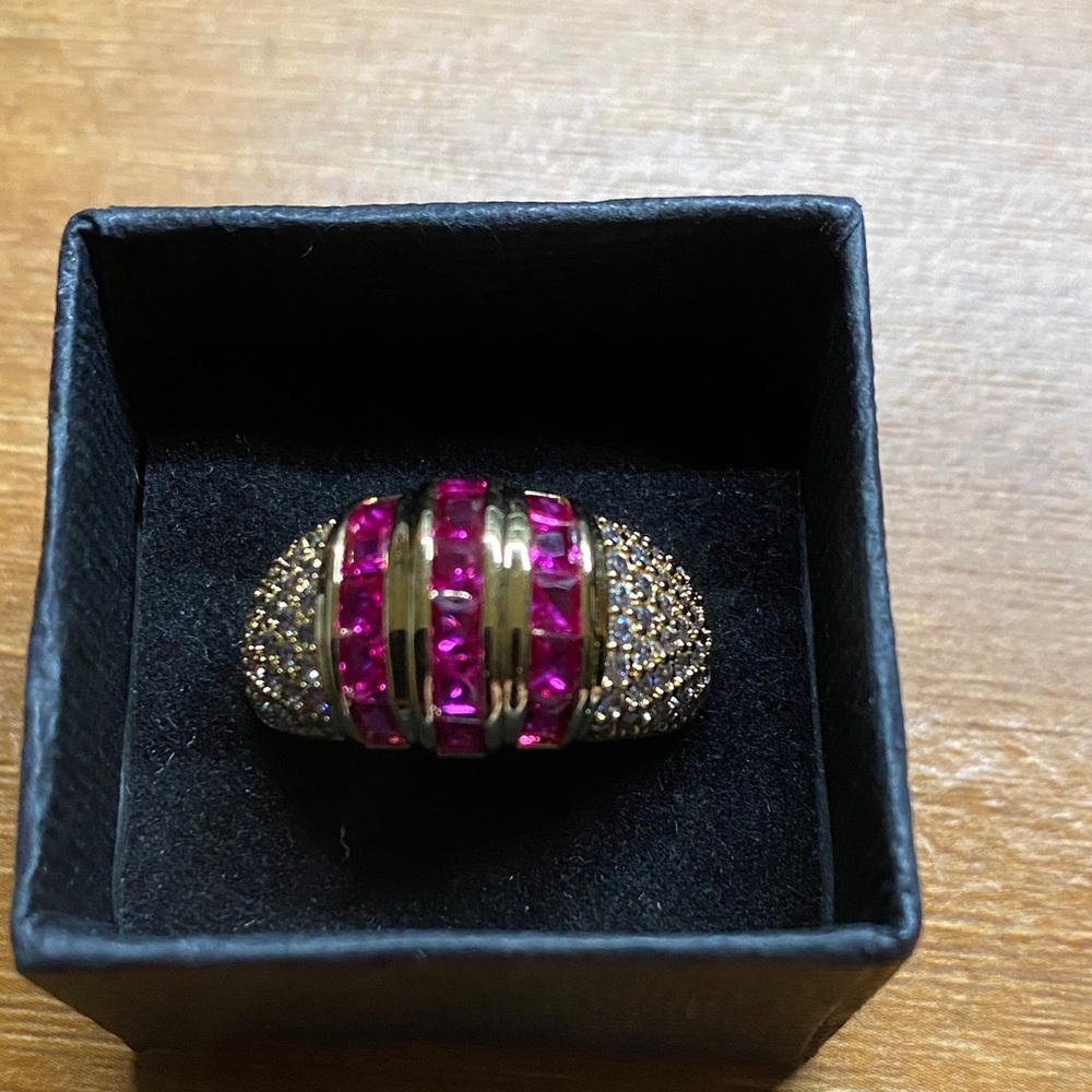 Gold and Pink Crystal Women's Ring Size 7